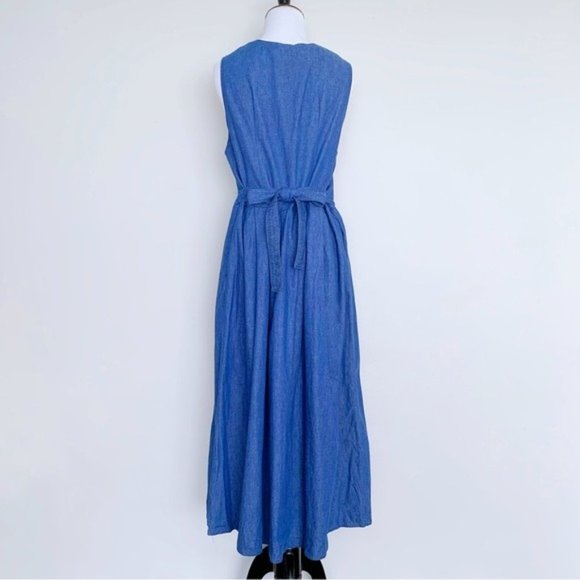 Vintage 70s 80s Denim Jumper Dress Midi Sleeveless with Pockets Size Medium - Picture 6 of 9